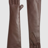 Florence Lambskin Leather Opera Length Gloves - Chocolate Brown