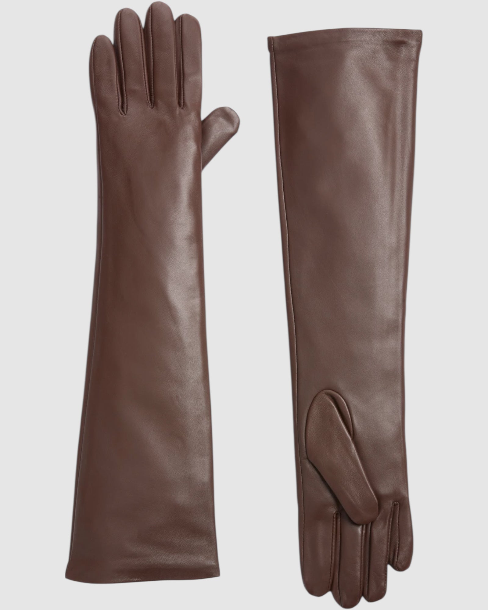 Florence Lambskin Leather Opera Length Gloves - Chocolate Brown