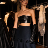 Florence Lambskin Leather Opera Length Gloves - Black