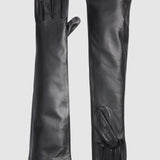 Florence Lambskin Leather Opera Length Gloves - Black