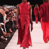 Florence Lambskin Leather Opera Length Gloves - Burgundy