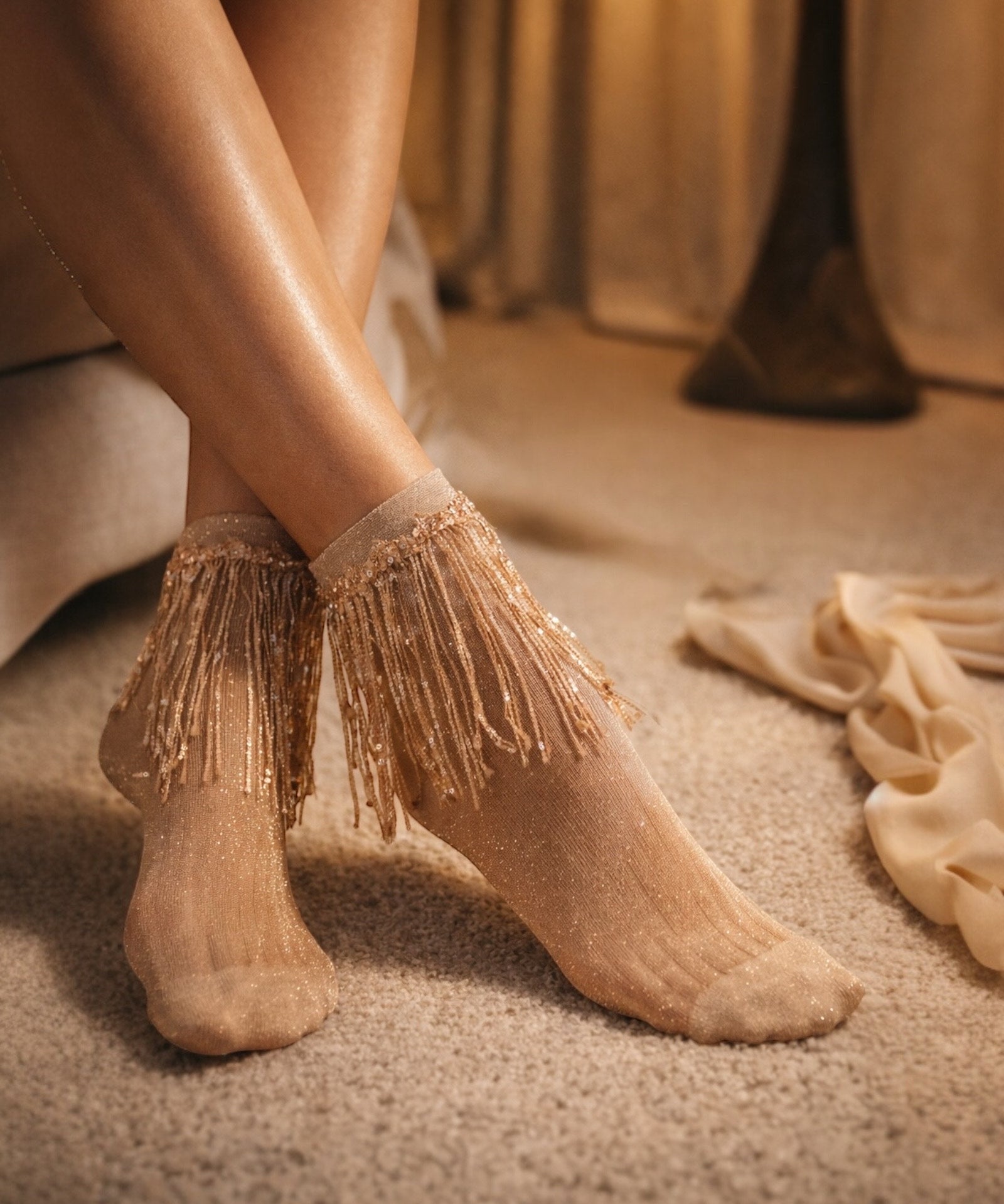 Stevie Metallic Lurex Socks With Glitter Fringe