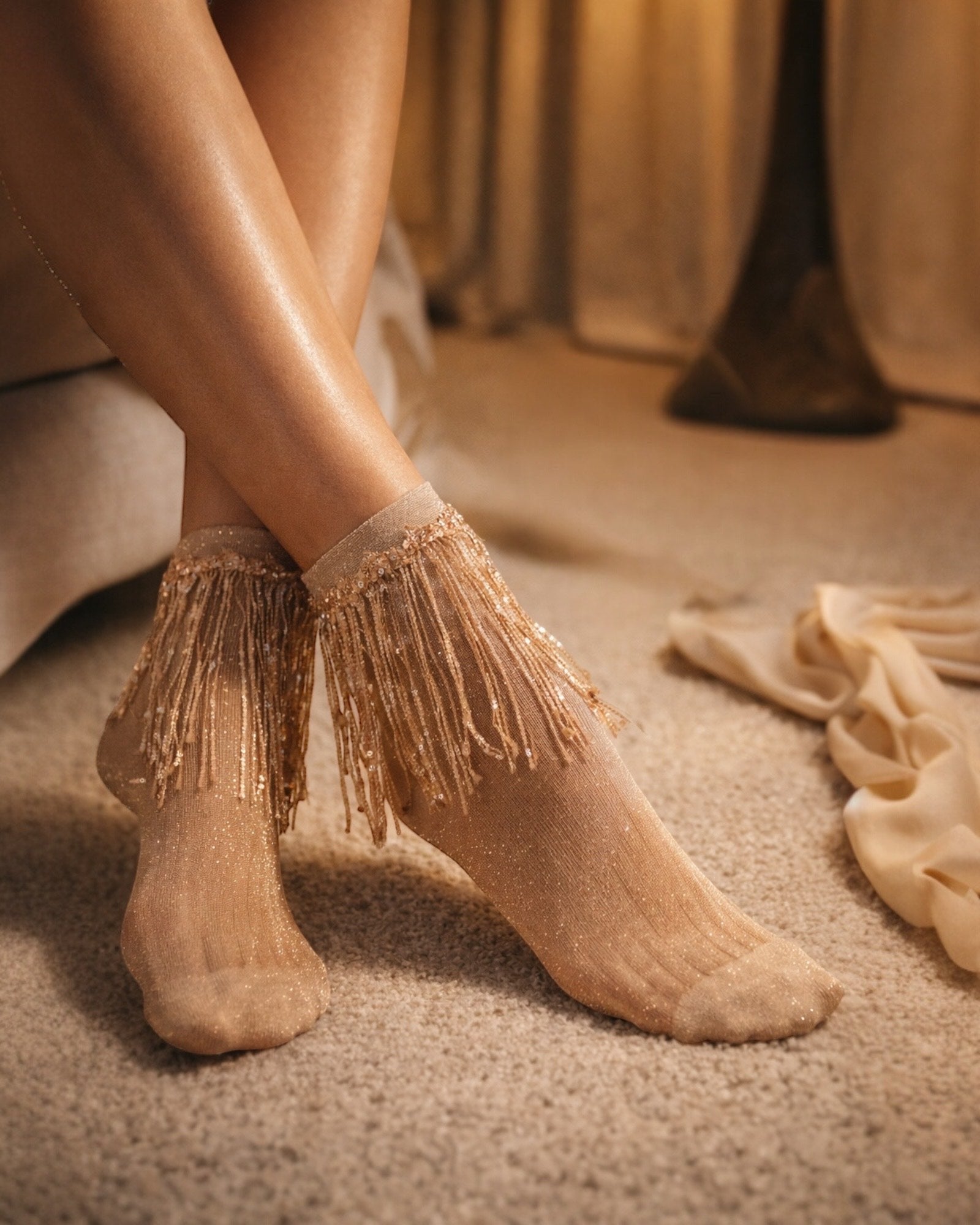 Stevie Metallic Lurex Socks With Glitter Fringe