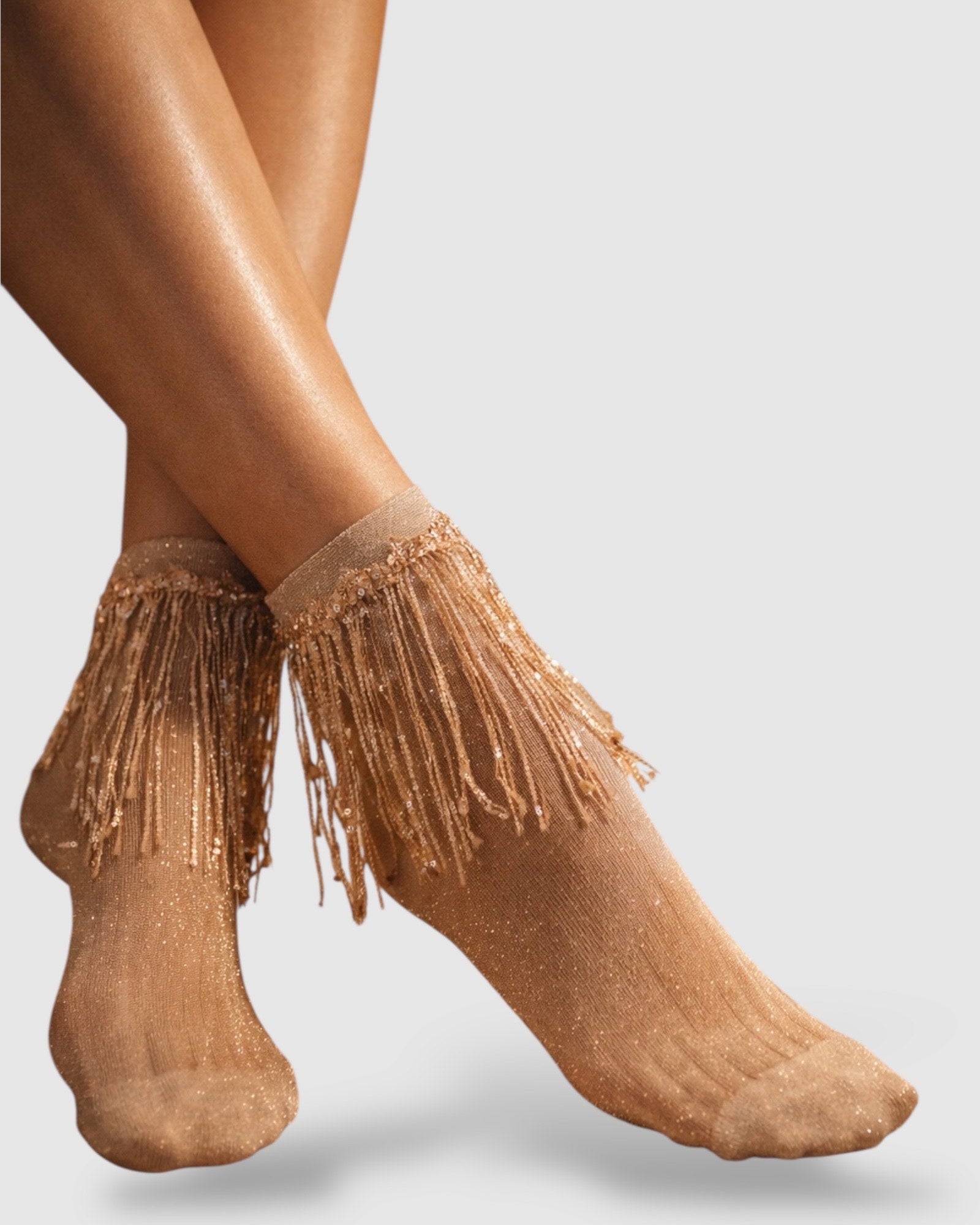 Stevie Metallic Lurex Socks With Glitter Fringe