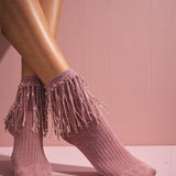 Stevie Metallic Lurex Socks With Glitter Fringe