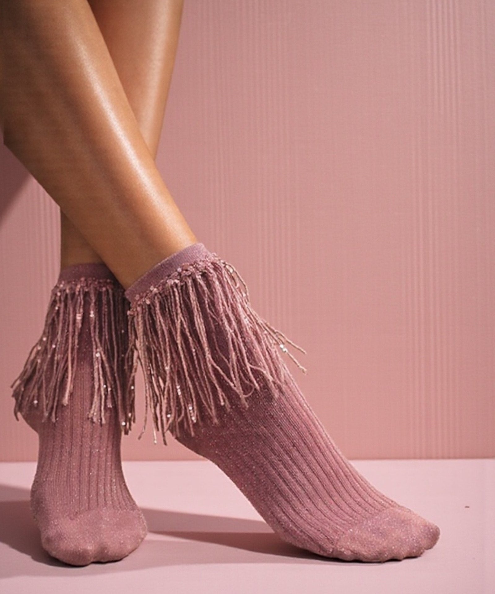 Stevie Metallic Lurex Socks With Glitter Fringe