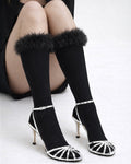 Frou-Frou Faux Fur Trim Combed Cotton Socks