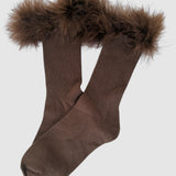 Frou-Frou Faux Fur Trim Combed Cotton Socks