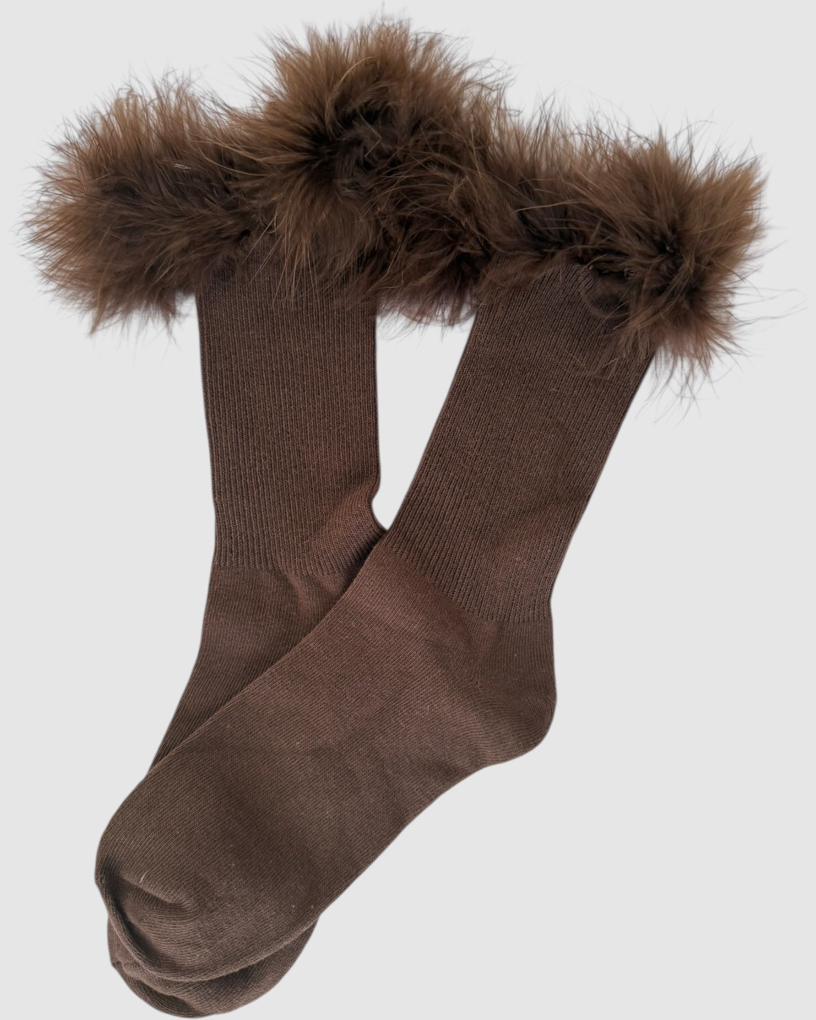 Frou-Frou Faux Fur Trim Combed Cotton Socks