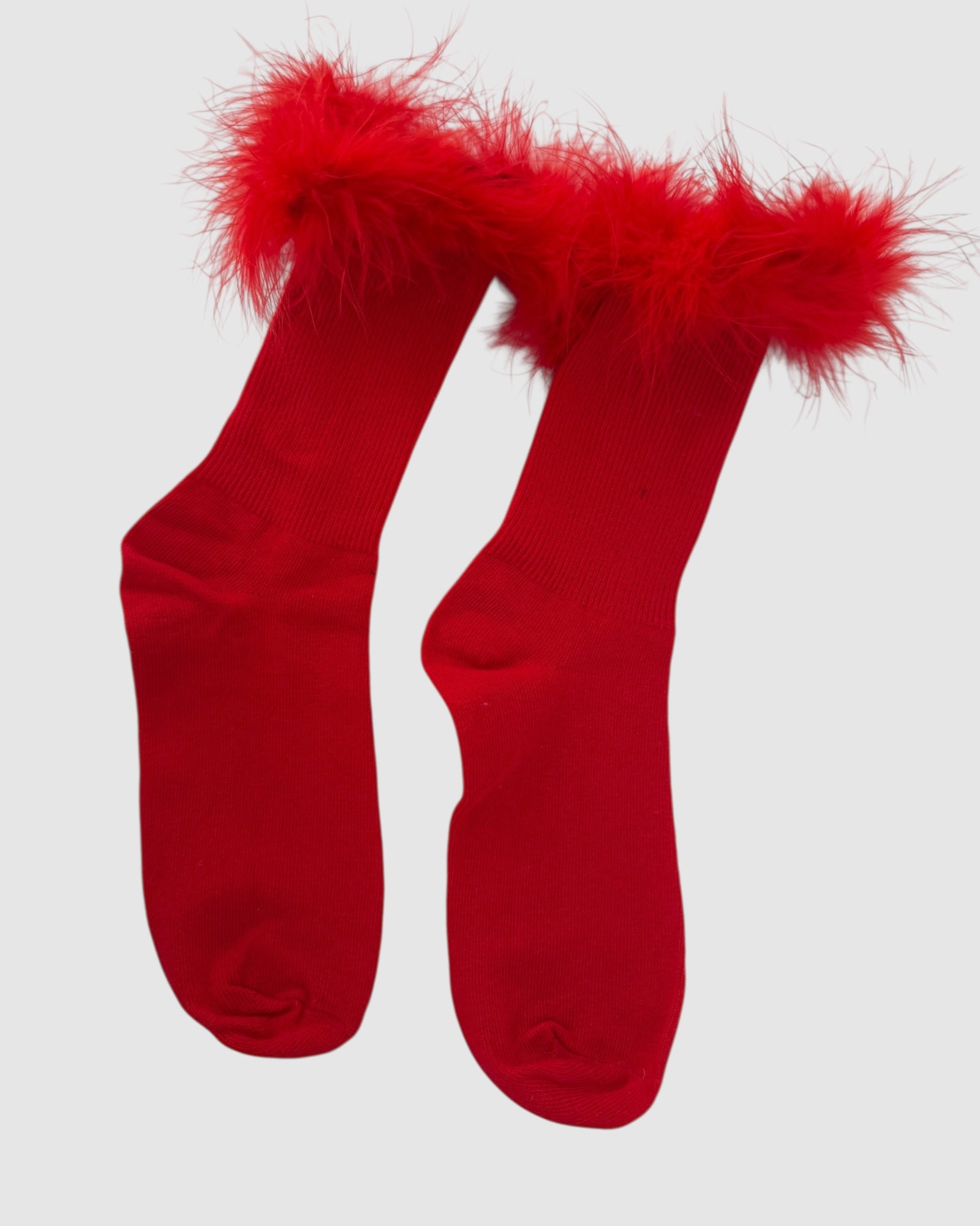 Frou-Frou Faux Fur Trim Combed Cotton Socks