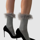 Frou-Frou Faux Fur Trim Combed Cotton Socks