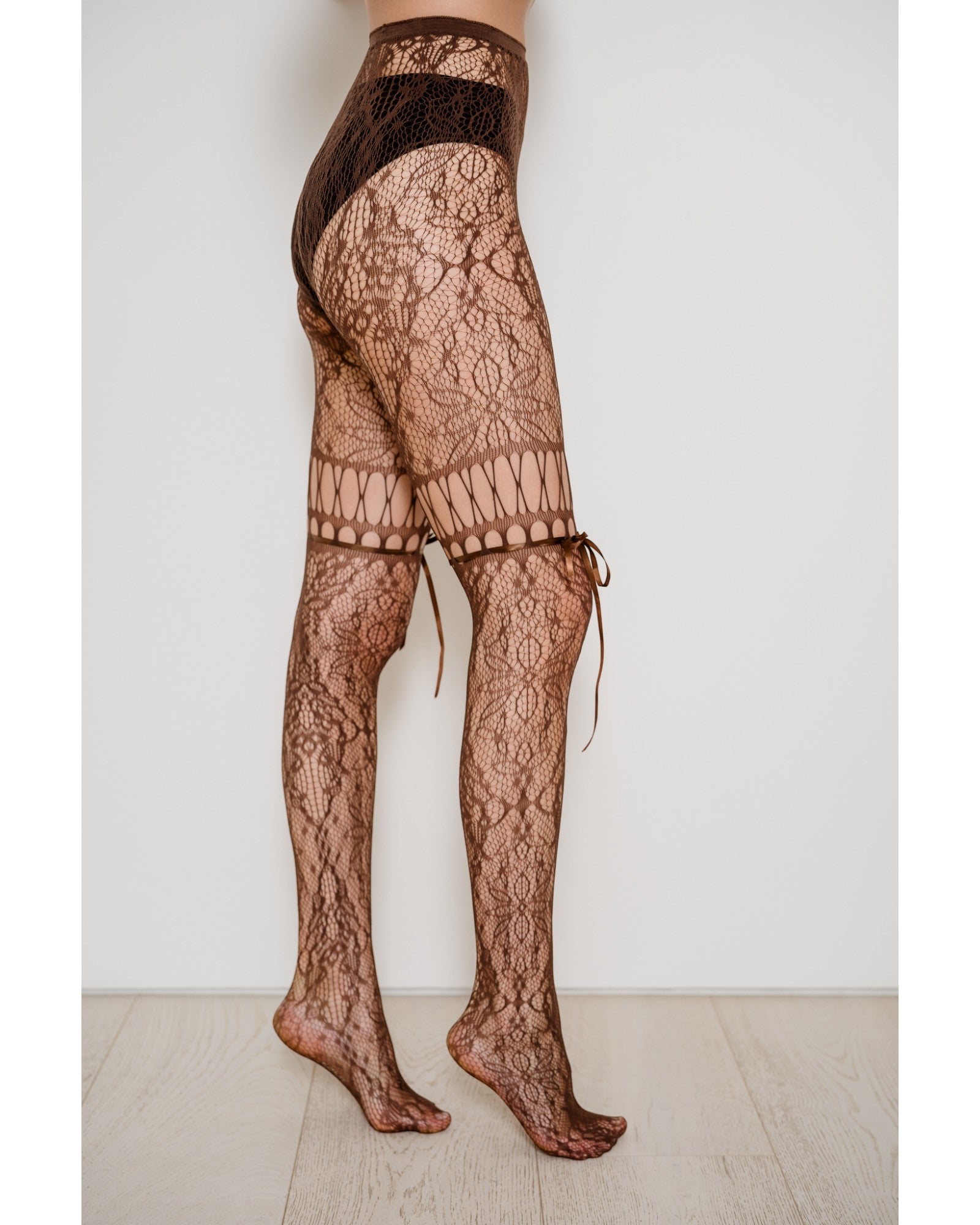 Chevonne Lace And Satin Fishnet Tights