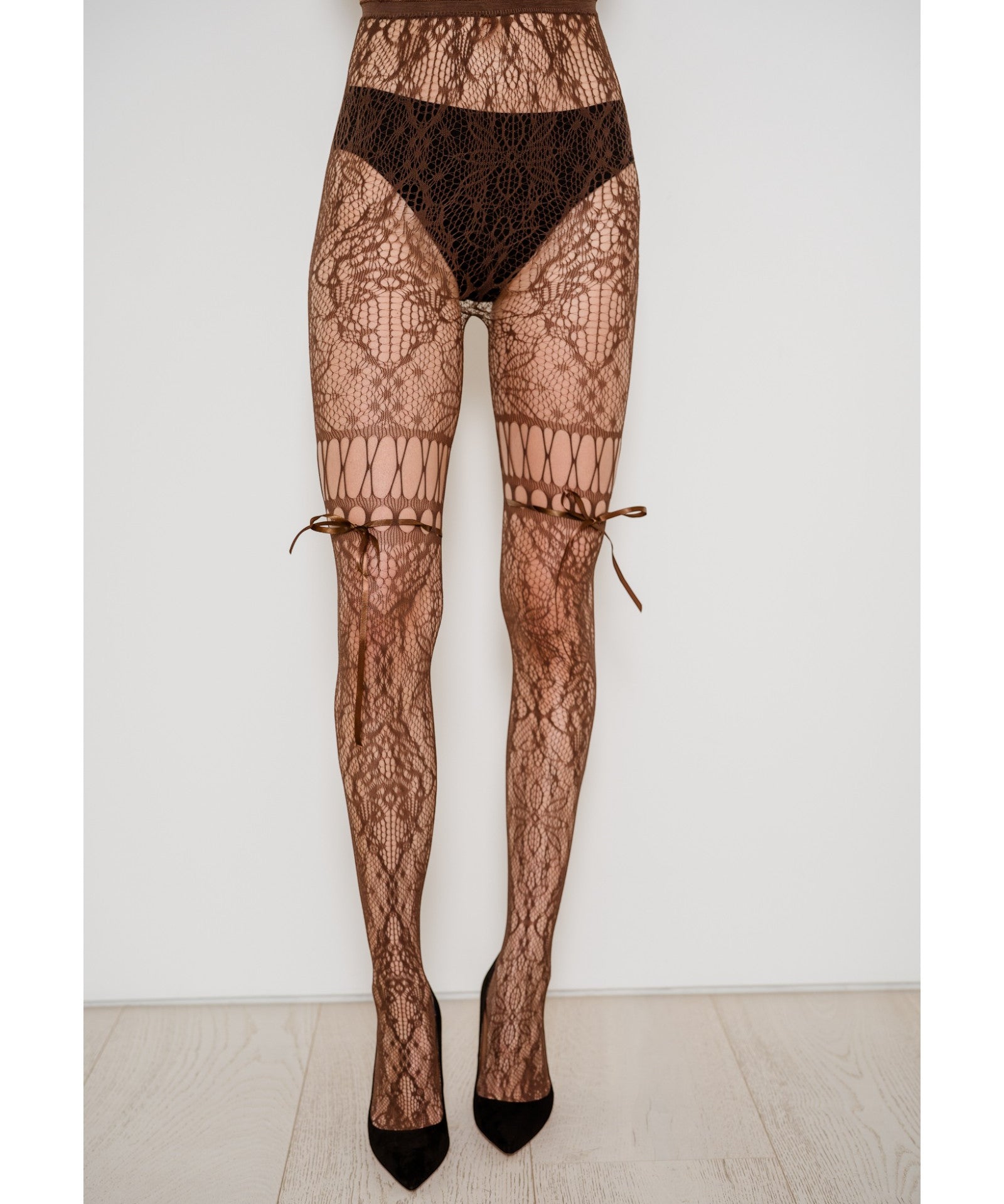 Chevonne Lace And Satin Fishnet Tights