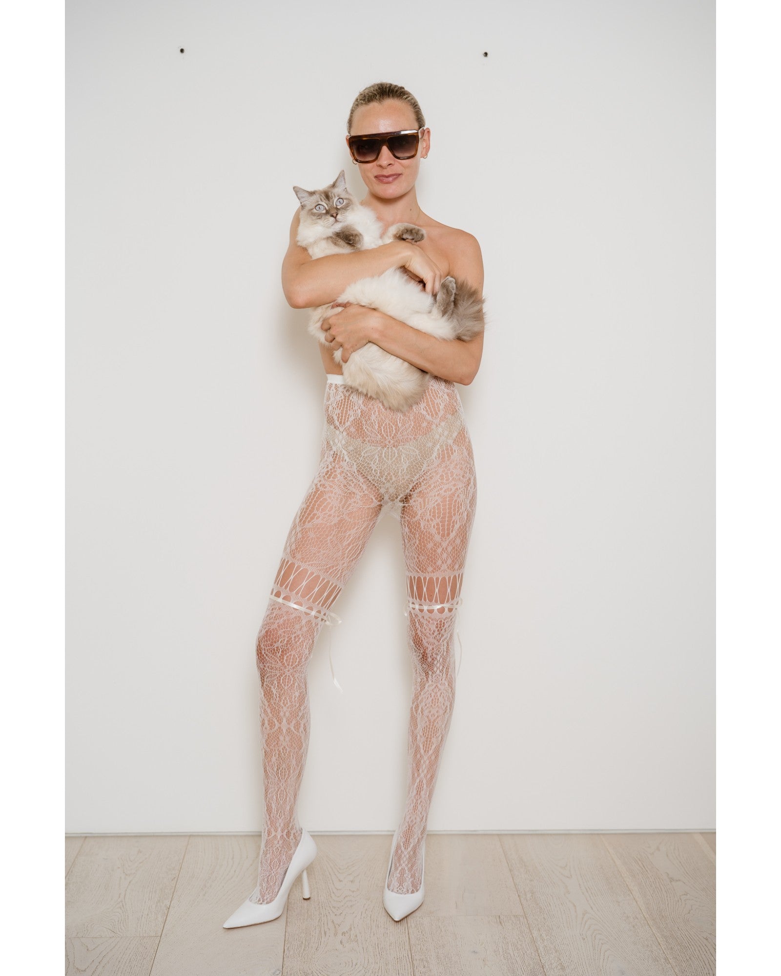 Chevonne Lace And Satin Fishnet Tights