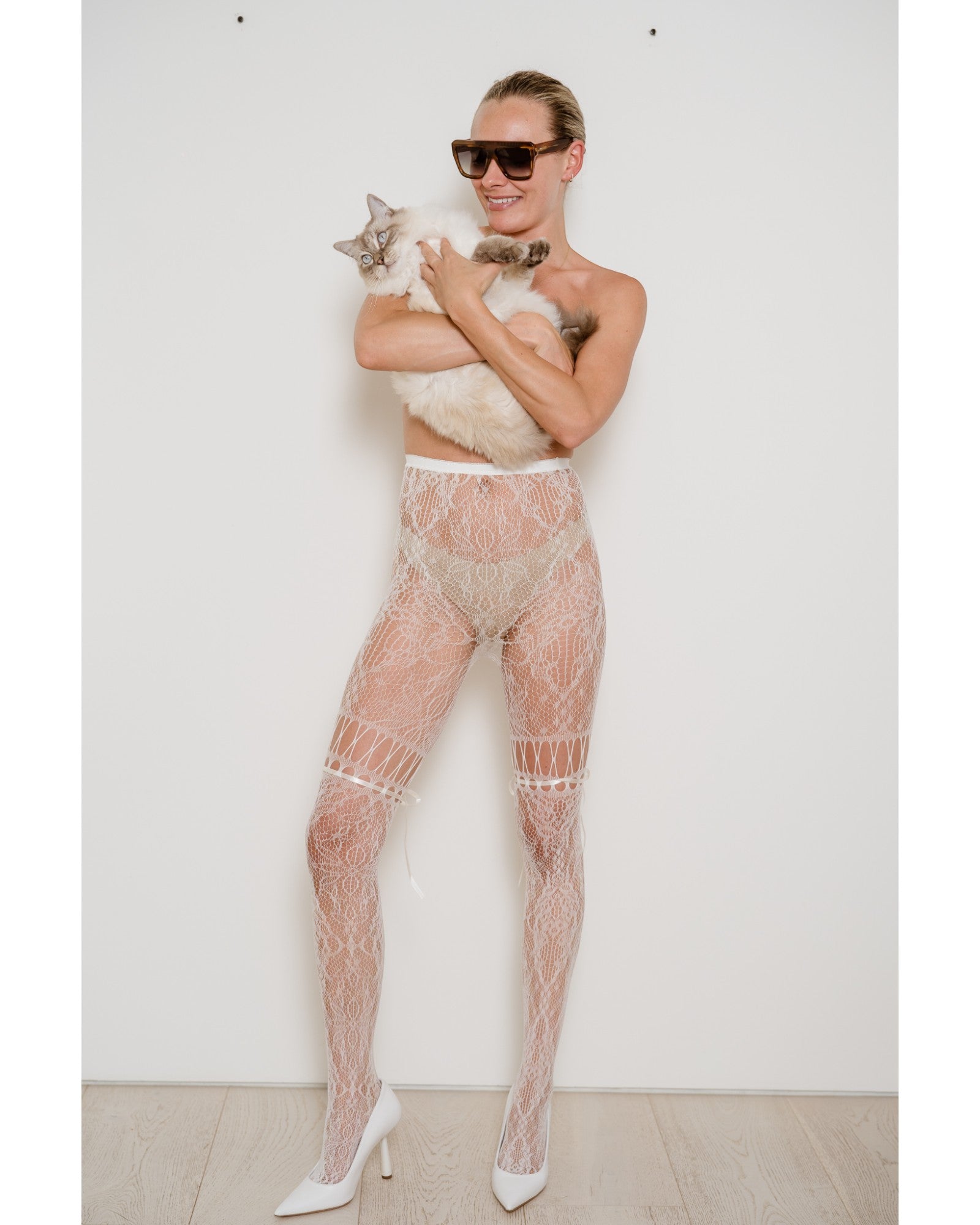 Chevonne Lace And Satin Fishnet Tights