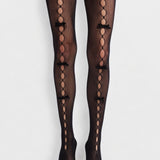 Pearl Bow Peek A Bow Tights - Black