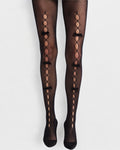 Pearl Bow Peek A Bow Tights - Black