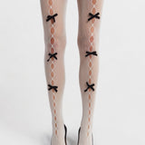 Pearl Bow Peek A Bow Tights - White