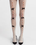 Pearl Bow Peek A Bow Tights - White