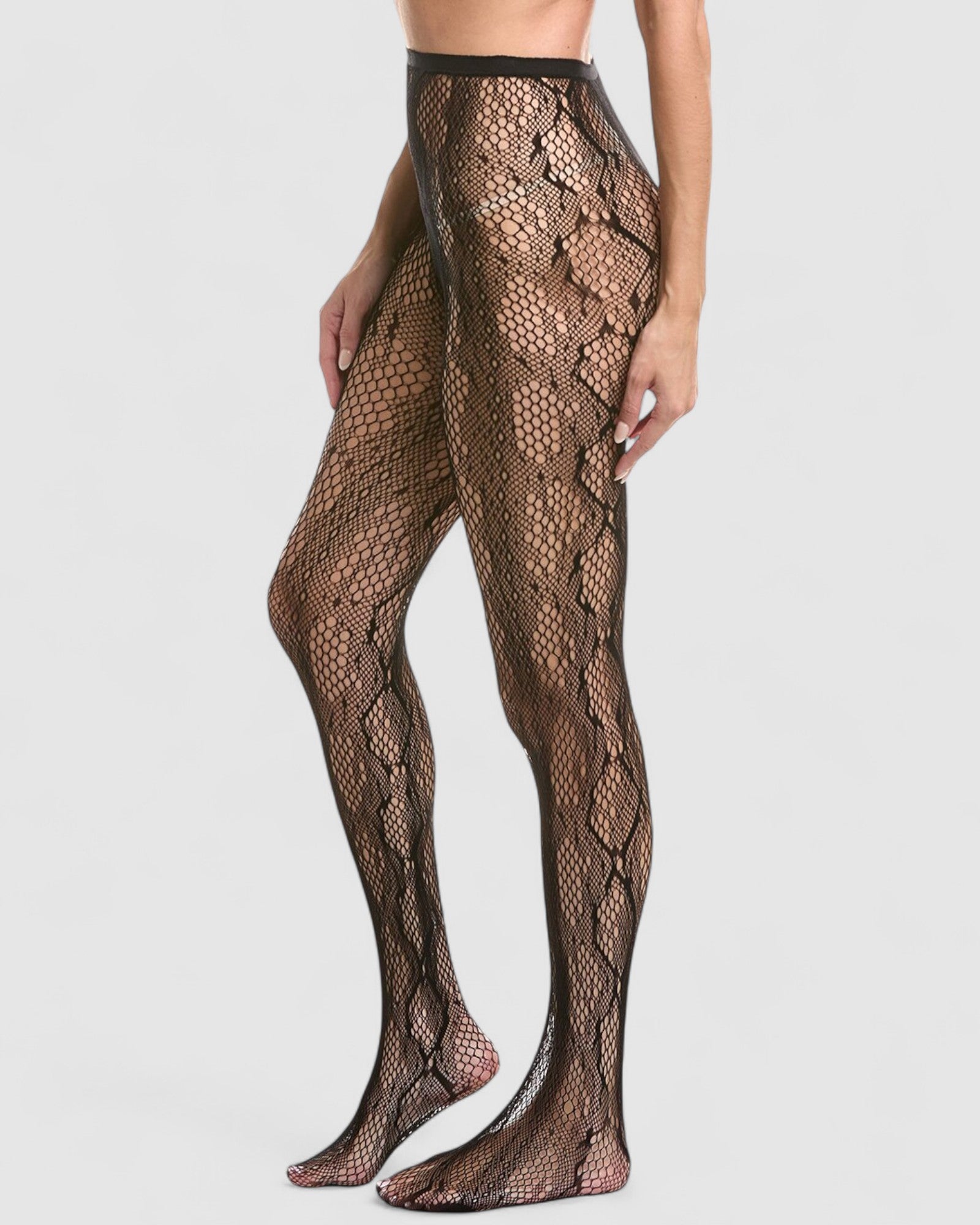 Sleek Snakeskin Tights - Black