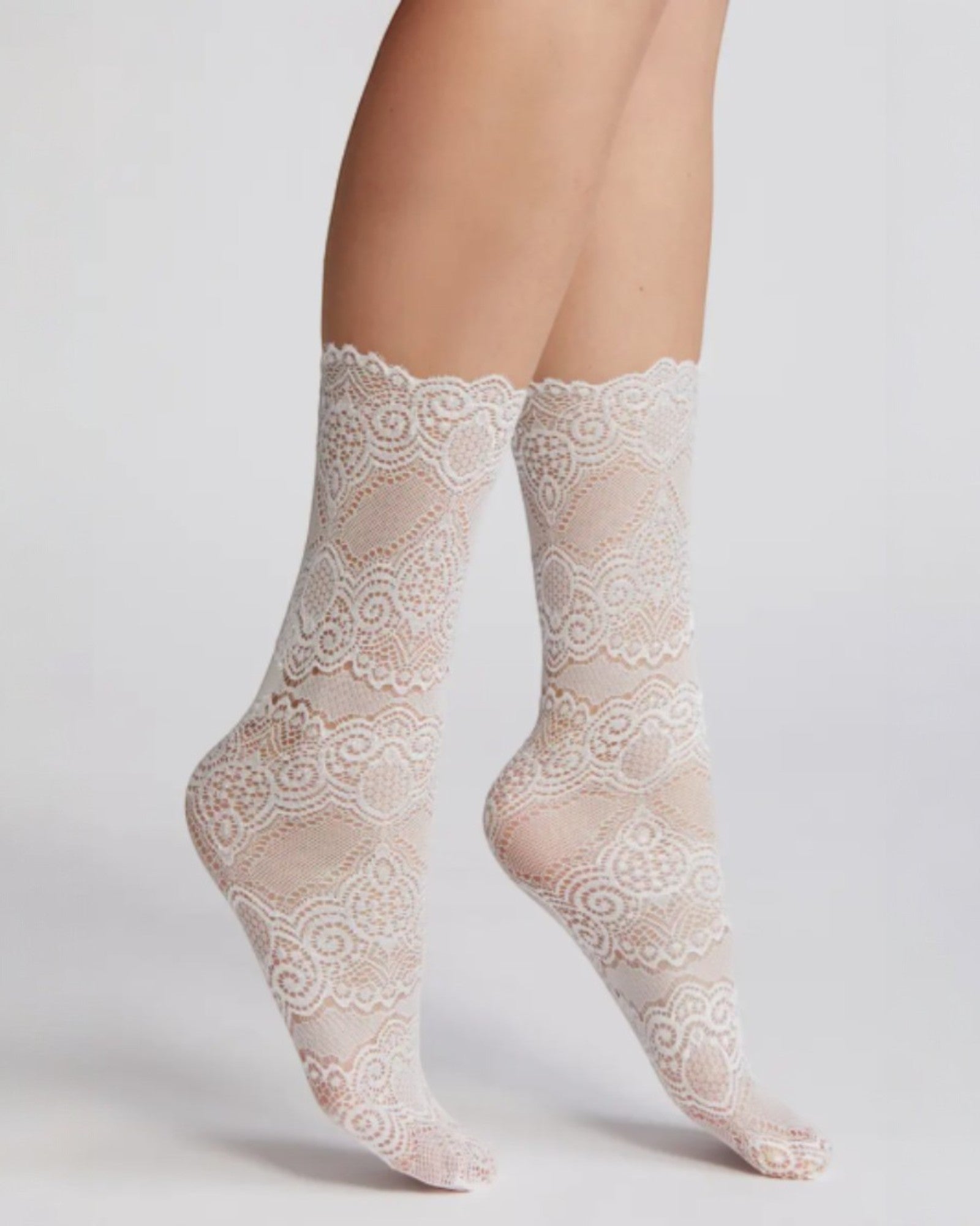 Scalloped Lace Socks - White