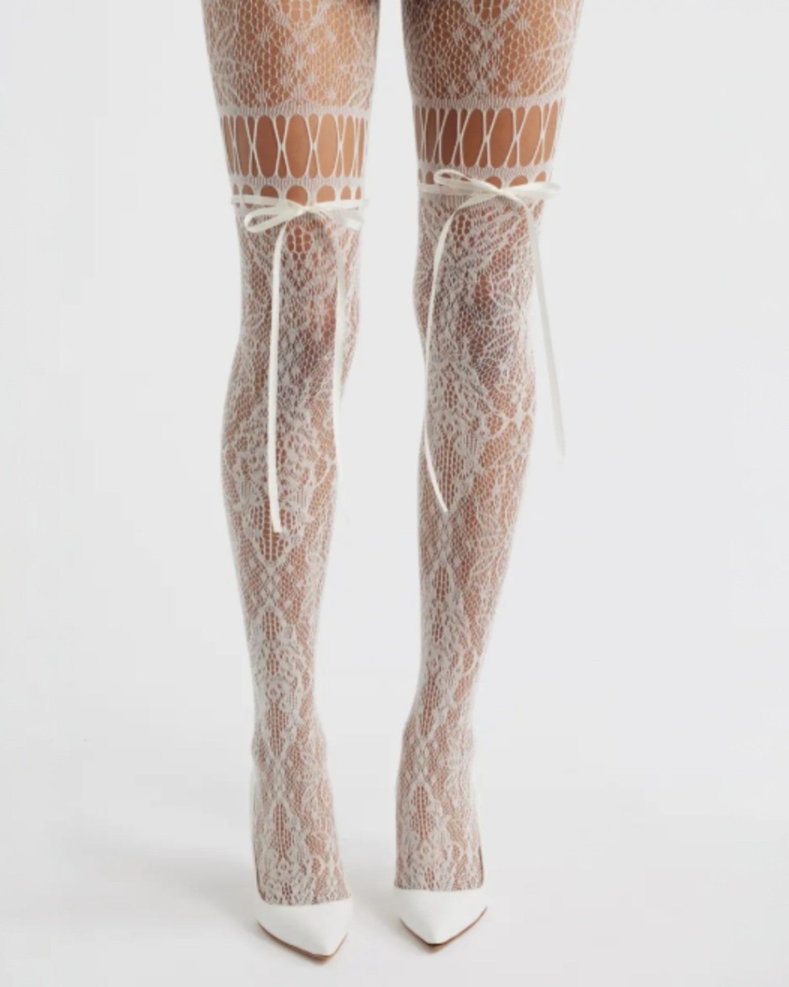 Chevonne Lace And Satin Fishnet Tights