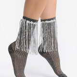 Stevie Metallic Lurex Socks With Glitter Fringe
