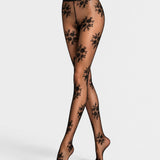 Dakota Premium Floral Jacquard Tights - Black