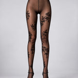 Dakota Premium Floral Jacquard Tights - Black