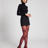 Dakota Premium Floral Jacquard Tights - Burgundy