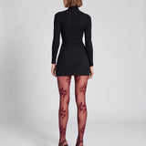Dakota Premium Floral Jacquard Tights - Burgundy