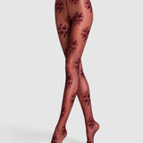 Dakota Premium Floral Jacquard Tights - Burgundy