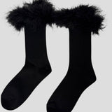 Frou-Frou Faux Fur Trim Combed Cotton Socks