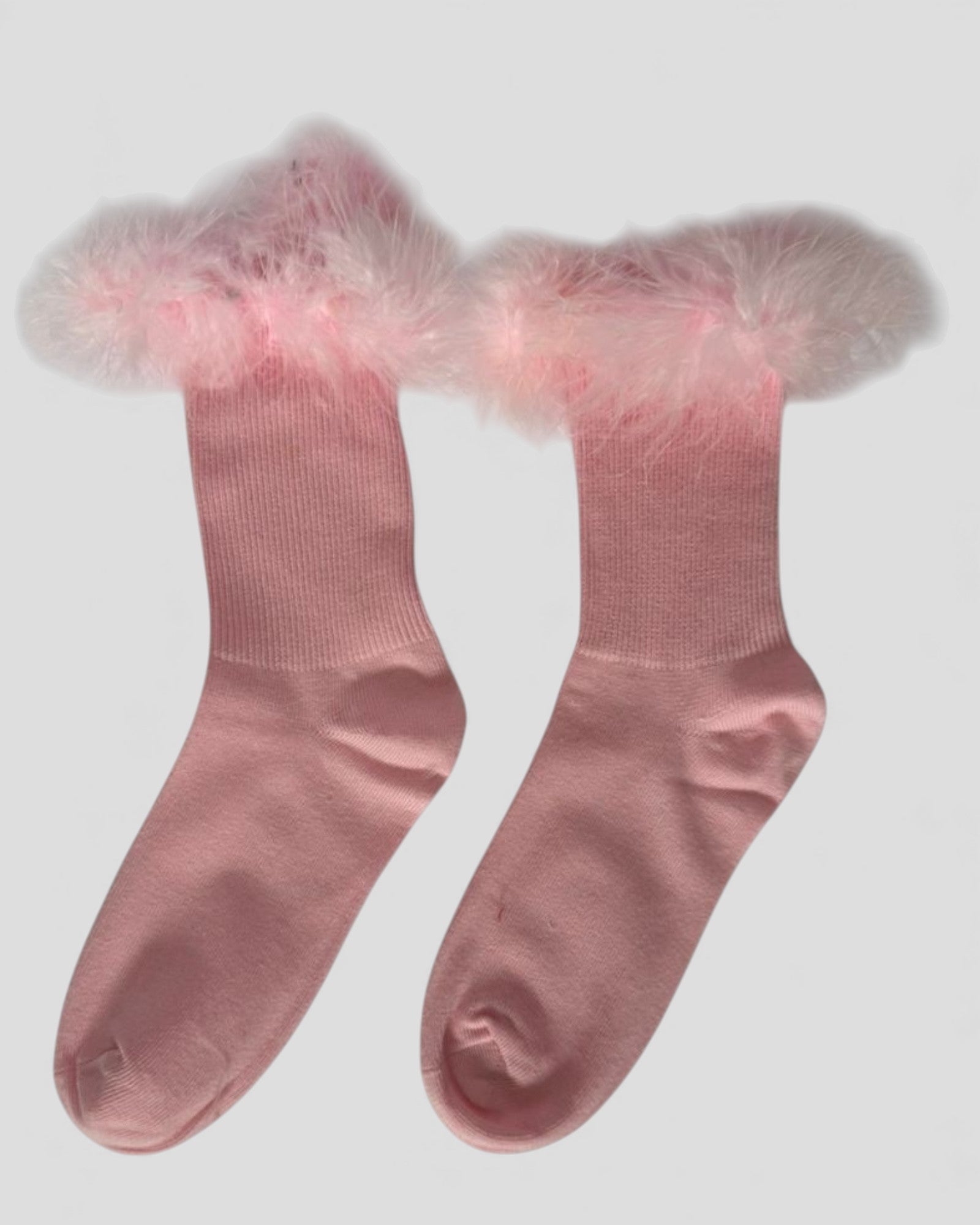 Frou-Frou Faux Fur Trim Combed Cotton Socks