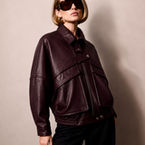 Margot Textured Nappa Leather Jacket — Deep Burgundy
