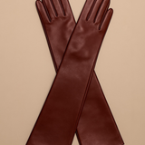 Florence Lambskin Leather Opera Length Gloves - Burgundy