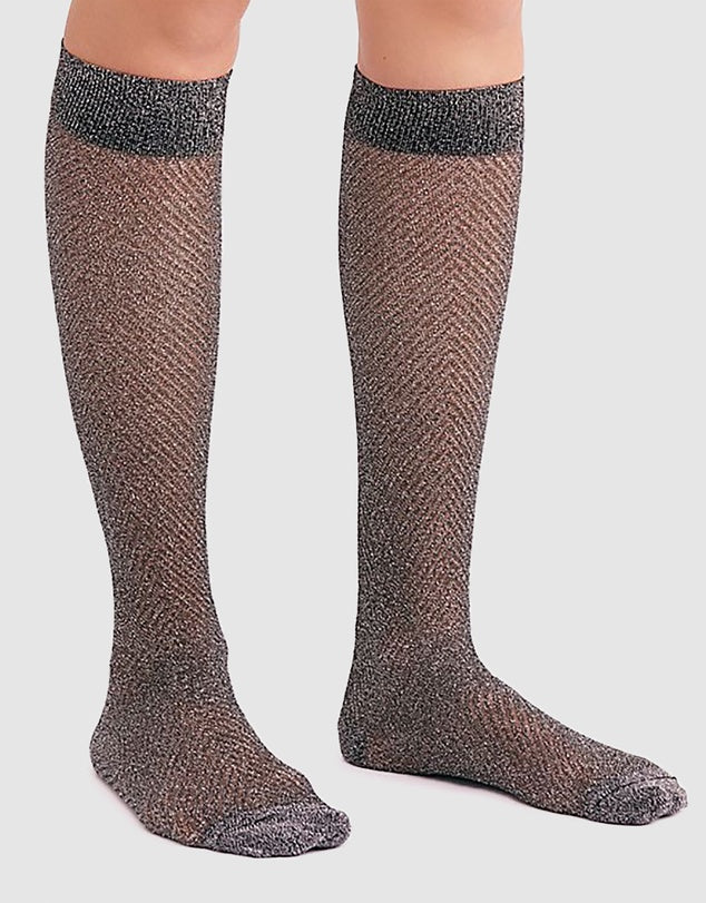 Herringbone Lurex Knee High Socks