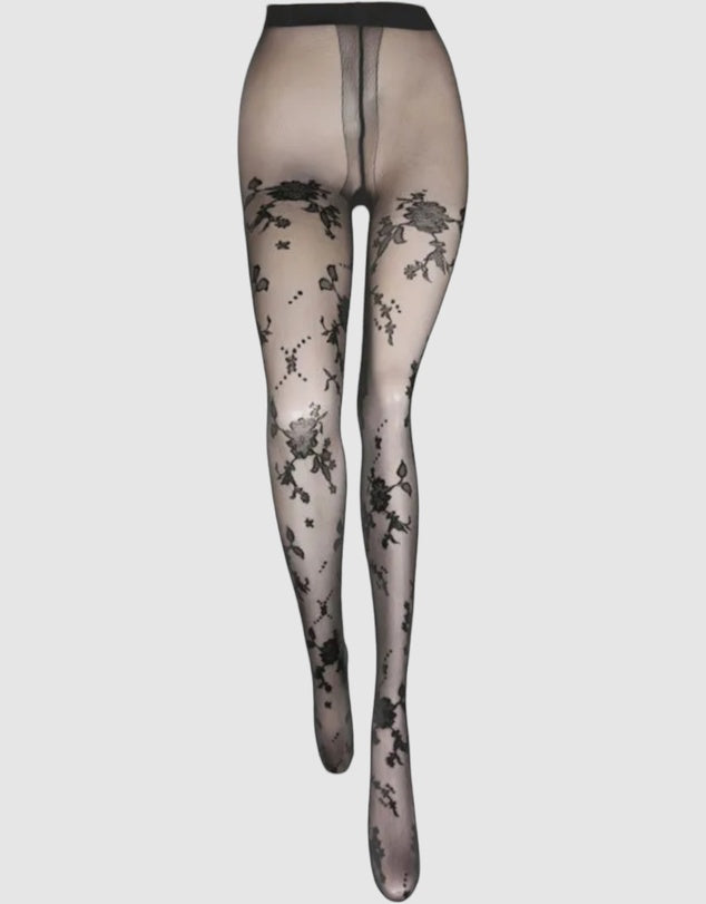 Floral Jacquard Footless Pantyhose Comfort Breathable Thin - Temu