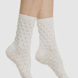 Waffle Combed Cotton Socks - White