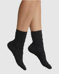 Waffle Combed Cotton Socks - Black