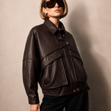 Margot Textured Nappa Leather Jacket — Espresso
