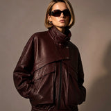 Margot Textured Nappa Leather Jacket — Deep Burgundy