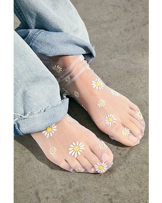 Daisy Tulle Socks - White